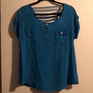 Teal Short Sleeve with Gold Buttons